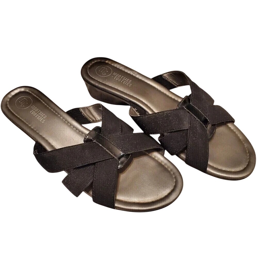 Mootsies Tootsies Sandals Womens Size 9.5 Black Strappy Slip Ons Mules